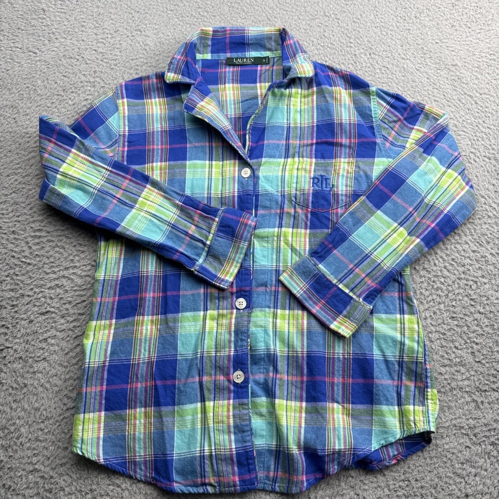 Lauren Ralph Lauren Button Down Flannel Sleep Shirt Womens Small Cotton Plaid